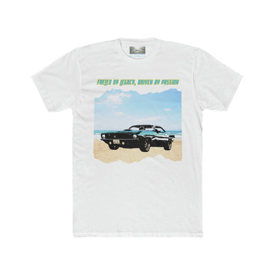 F-01 "FUELED BY LEGACY, DRIVEN BY PASSION" American Muscle meets Coastal Cool: Classic Muscle Car Mens Premium T-shirt 100% Cotton