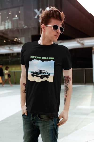 F-05 "FUELED BY LEGACY, DRIVEN BY PASSION" American Muscle meets Coastal Cool: Classic Muscle Car Mens Premium T-shirt 100% Cotton